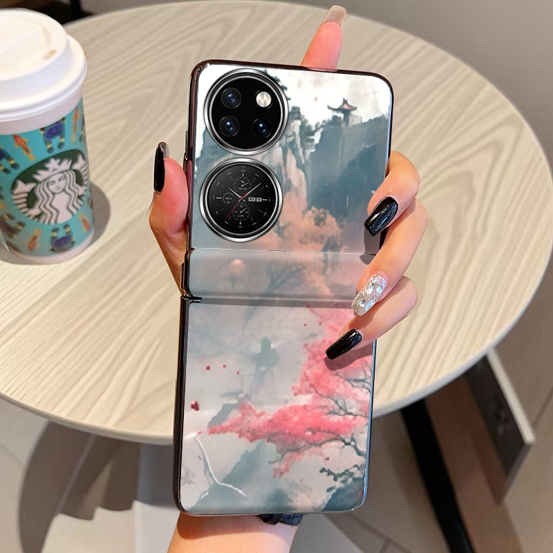 山水之间适用华为P50Pocket手机壳皮套全包中轴Pocket2折叠屏PocketS个性novaflip潮牌PuraX磁吸铰链保护套