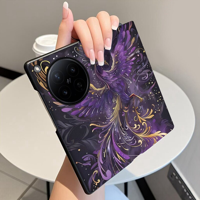 紫焰凤凰适用OPPOFindN6手机壳翻盖全包皮套FindN5折叠屏磁吸休眠N6高级手机套OPPO N5个性潮牌防摔保护套
