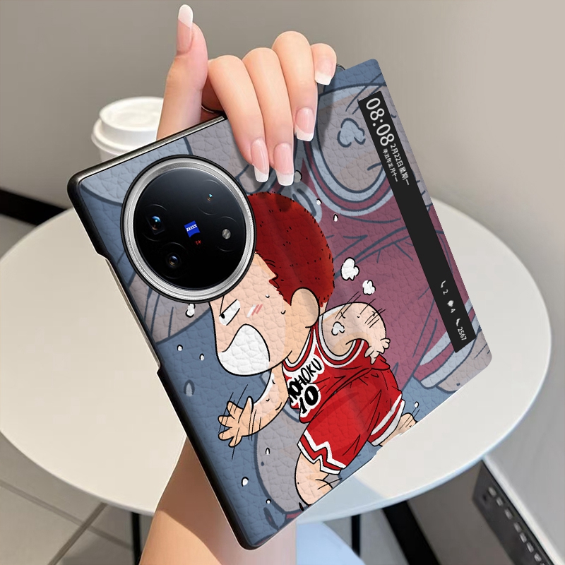 篮球少年适用vivoXFold5手机壳翻盖全包中轴铰链XFold3Pro折叠屏磁吸智能休眠视窗vivo XFold3防摔保护套