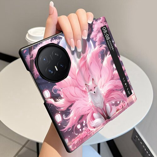 粉色九尾狐适用荣耀MagicV6手机壳翻盖皮套MagicV5折叠屏MagicV3智能视窗MagicVs3磁吸V2全包MagicVs2保护套