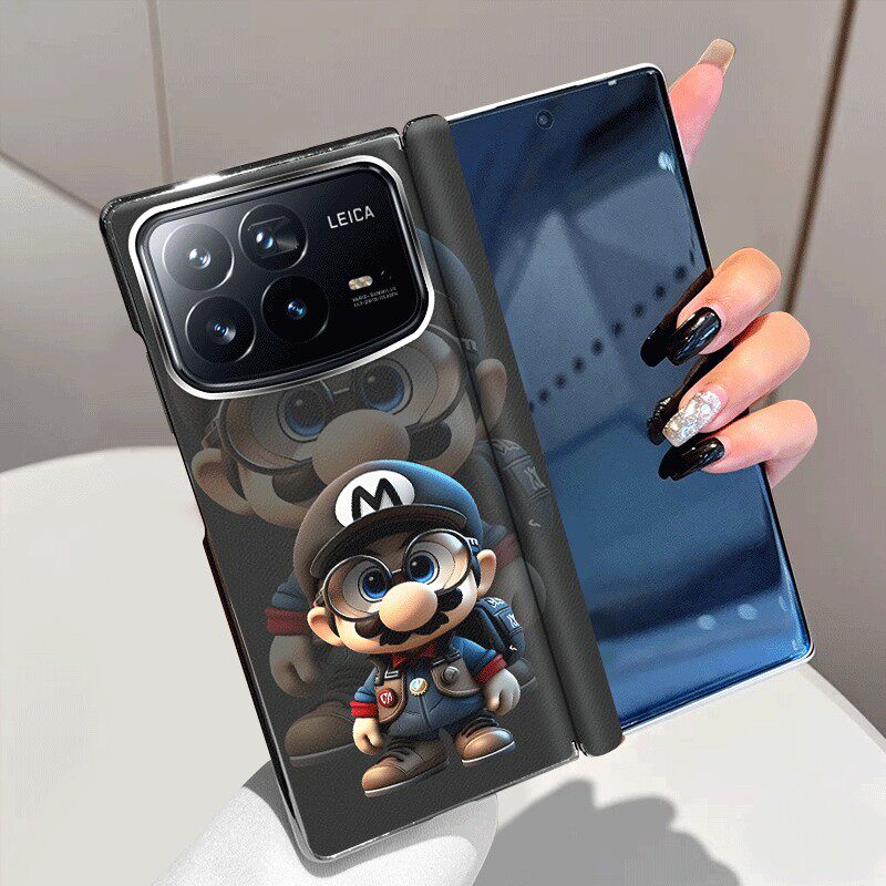 马里奥眼镜适用小米MIXFold4手机壳磁吸中轴全包高级皮套电镀银色边框MIXFold3折叠屏保护套个性超薄防摔皮革