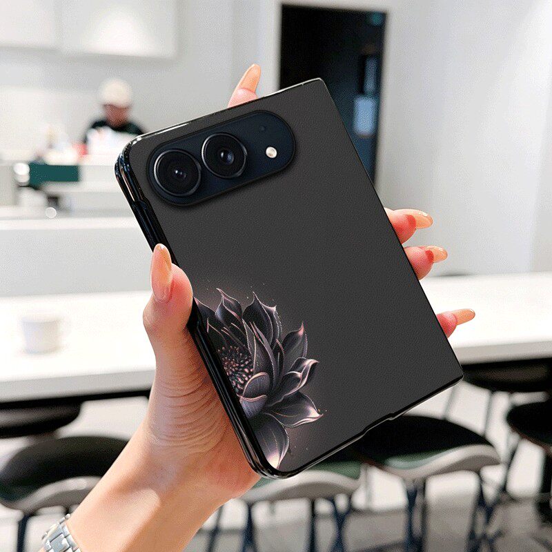 暗夜莲花适用iPhoneDuo手机壳高级皮革纹前框后壳分离式苹果Duo折叠屏个性潮牌皮套新款男女全包防摔保护套