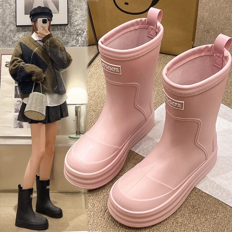 2025网红ins 新款雨鞋女士外穿防滑防水鞋夏露营中筒水靴加绒雨靴