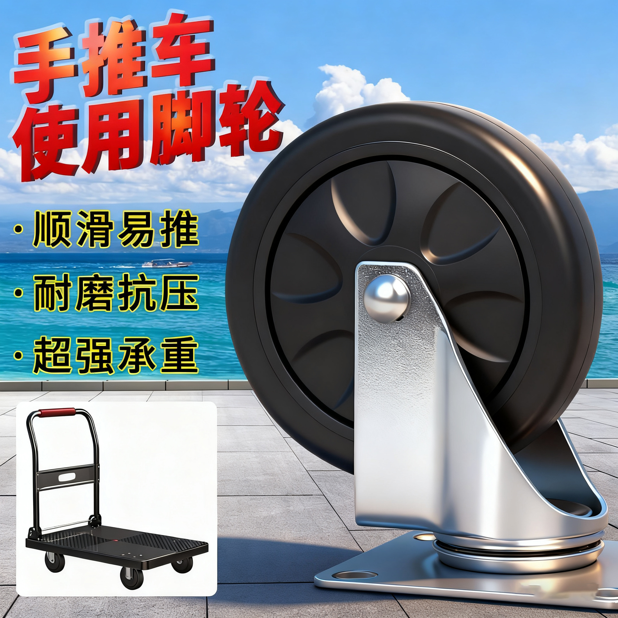 4寸平板车轮子手推车滑轮橡胶