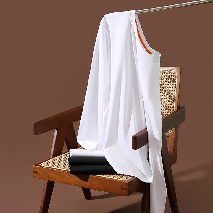 高端轻奢！桑蚕丝+匹马棉莫代尔混纺男士基础款纯色打底长袖T恤衫