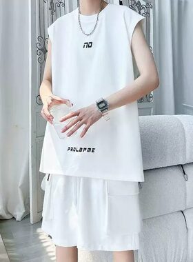帅气凉感潮流套装男2026新款青少年无袖T恤背心夏季速干男装t一套