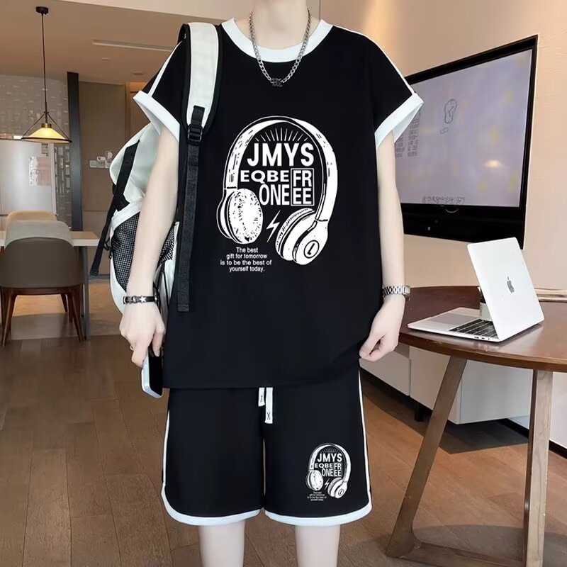 2026新款夏季加大码无袖t恤男休闲套装搭配帅气潮流运动一套衣服