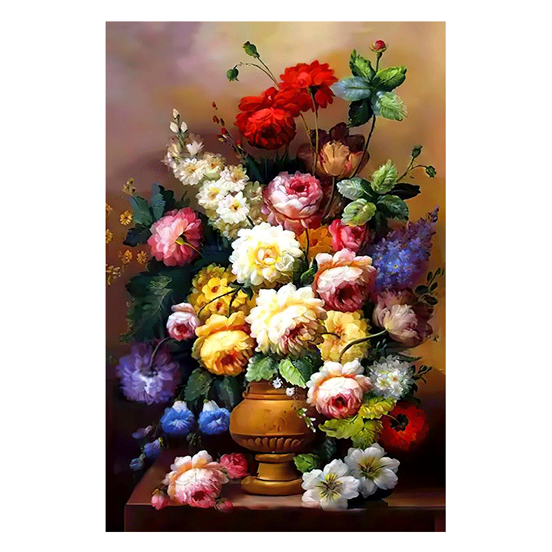 复古牡丹花卉花瓶diy数字油画