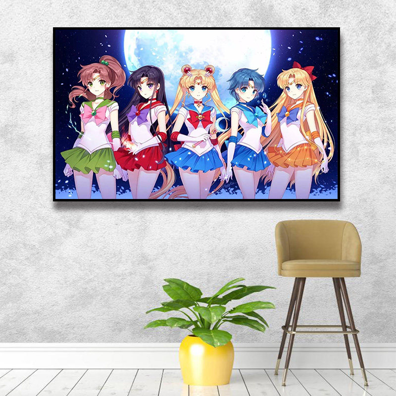 美少女战士 大尺寸横版diy数字油画 手工填色油彩画月野兔地场卫