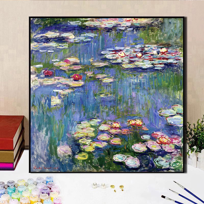 莫奈风景 睡莲荷花diy数字油画 手绘填色丙烯油彩画 欧式世界名画