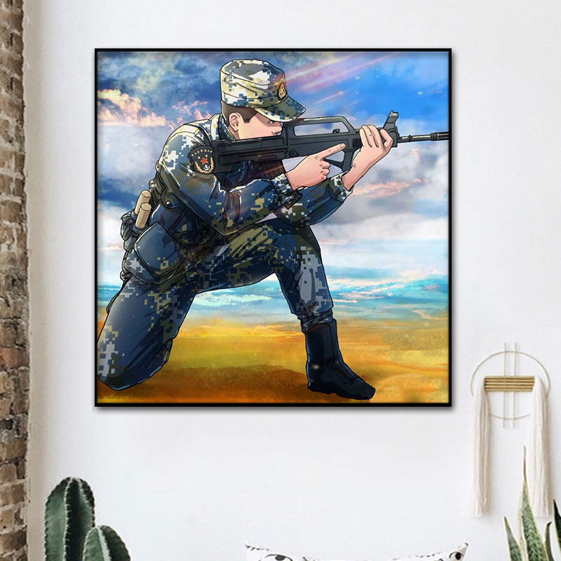 武警 军人兵哥哥 diy数字油画手绘填色减压房间装饰画 画画油彩画
