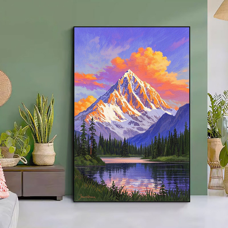 日照金山 青山绿树惬意大自然风景DIY数字油画手工填色丙烯油彩画