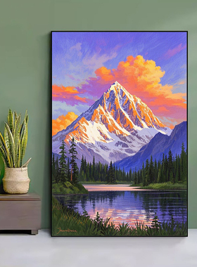 日照金山 青山绿树惬意大自然风景DIY数字油画手工填色丙烯油彩画