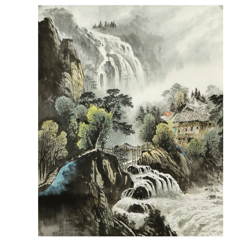 中式山水画国画diy数字油画房间