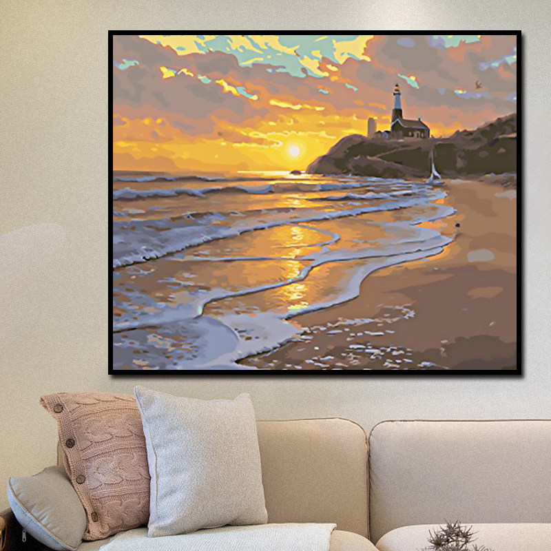 浩瀚大海风景 波涛汹涌diy数字油画 手绘填色丙烯油彩画装饰画