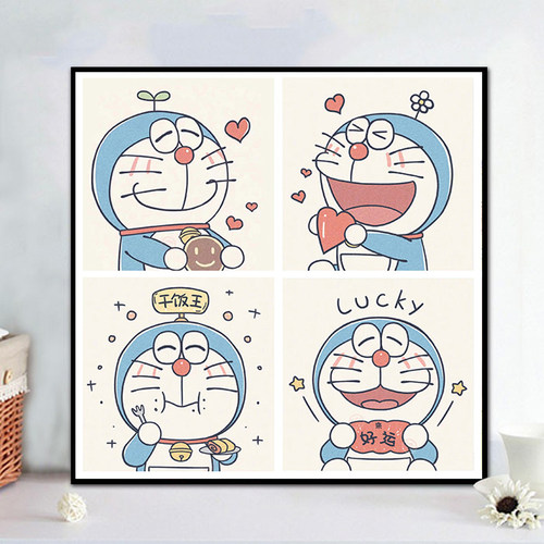 蓝胖子机器猫手绘diy数字油画