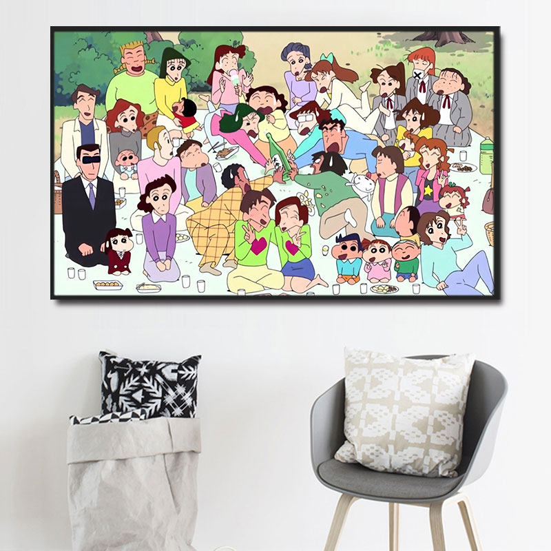 蜡笔小新一家人的春夏秋冬四季diy数字油画 手绘填涂色丙烯油彩画