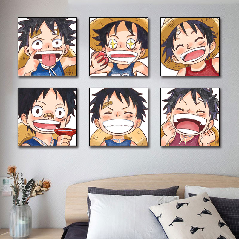 q版路飞头像海贼王diy数字油画 手绘填充涂鸦油彩画卡通九宫格画