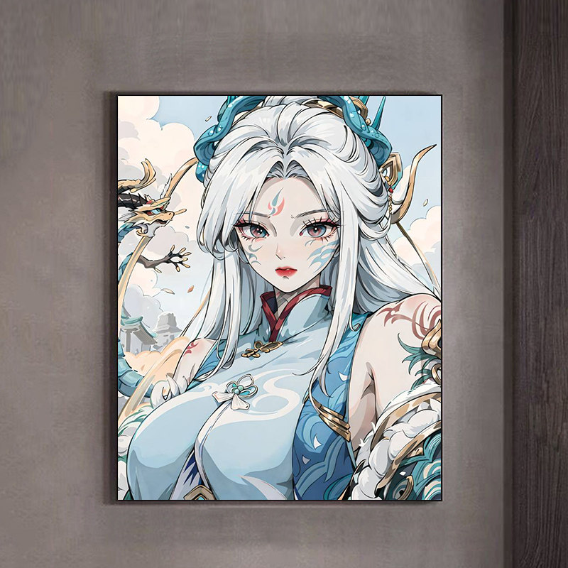 冷艳动人小龙女diy数字油画 手工填充填色丙烯油彩装饰画女生插画
