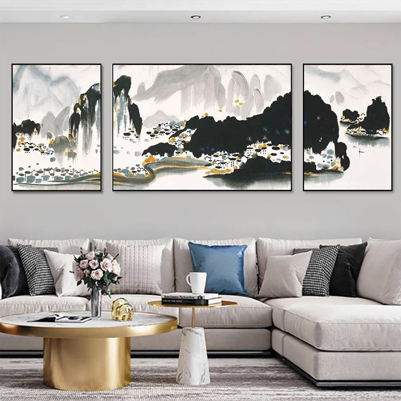 吴冠中水墨江南 三联幅diy数字油画手工填色油彩画中式客厅装饰画