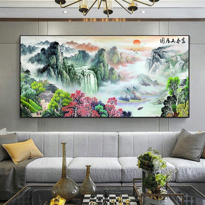 富春山居图 山水风景diy数字油画手工填色画 大幅横版客厅装饰画