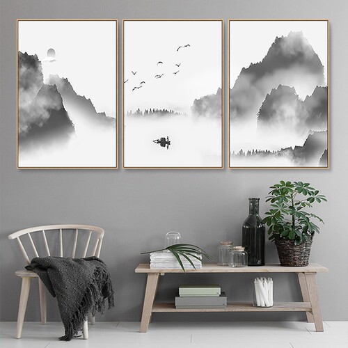 diy数字三联手绘填充油彩画