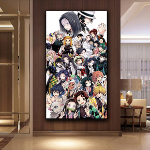 鬼灭之刃全家福 竖版玄关diy数字油画 手工填色油彩画 九柱彩绘画