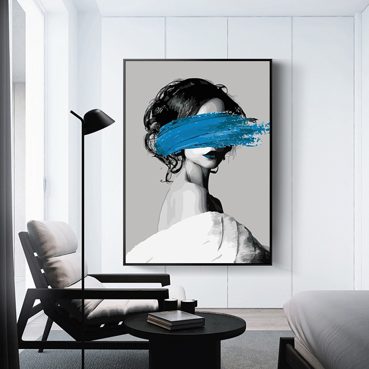 简约现代美女艺术创意 diy数字油画 手绘填色丙烯油彩画玄关走廊