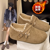 女冬季 一脚蹬内增高豆豆鞋 孕妇保暖二棉鞋 加绒全包复古勃肯鞋 34码