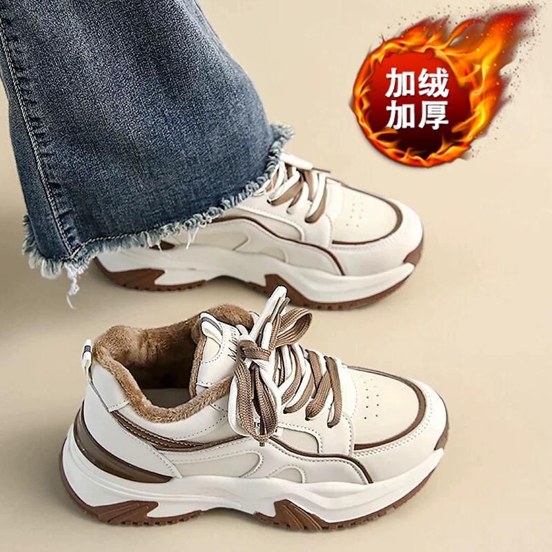 杨幂同款真皮加绒老爹鞋女棉鞋