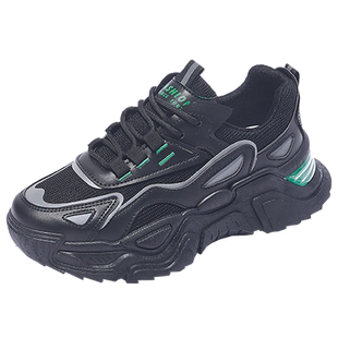 大码41一43老爹鞋女款宽胖脚休闲运动鞋全黑色上班工作鞋防滑女鞋