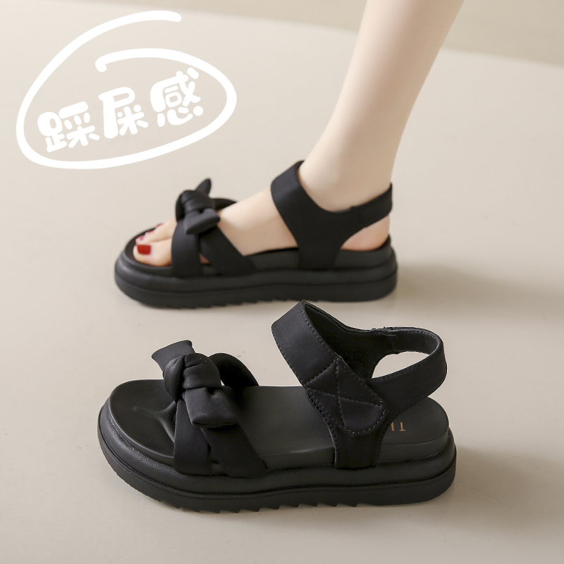 踩屎感罗马凉鞋女夏外穿2025爆款黑色软底不累脚34码孕妇沙滩凉拖