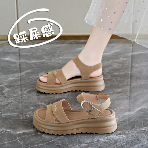 白鹿同款厚底罗马凉鞋女夏外穿