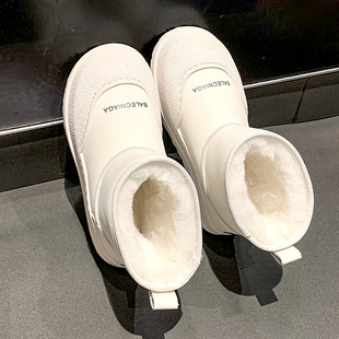 厚底白色雪地靴女冬季 防水皮面零下40度棉靴防滑 加绒加厚东北棉鞋