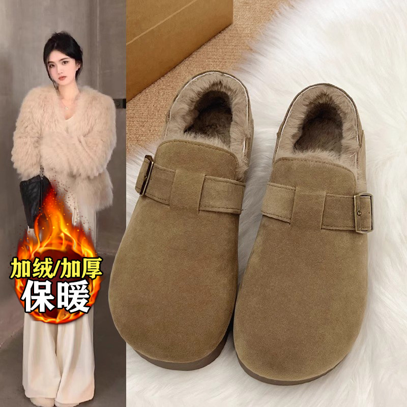 真皮加绒勃肯鞋女全包懒人毛毛鞋冬季2025新款保暖一脚蹬豆豆棉鞋,女鞋,勃肯鞋/软木鞋,淘宝优惠券,粉丝福利购,淘宝优惠卷