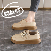 女皮面防水防滑通勤工作单鞋 34码 春季 一脚蹬乐福鞋 妈妈豆豆小皮鞋