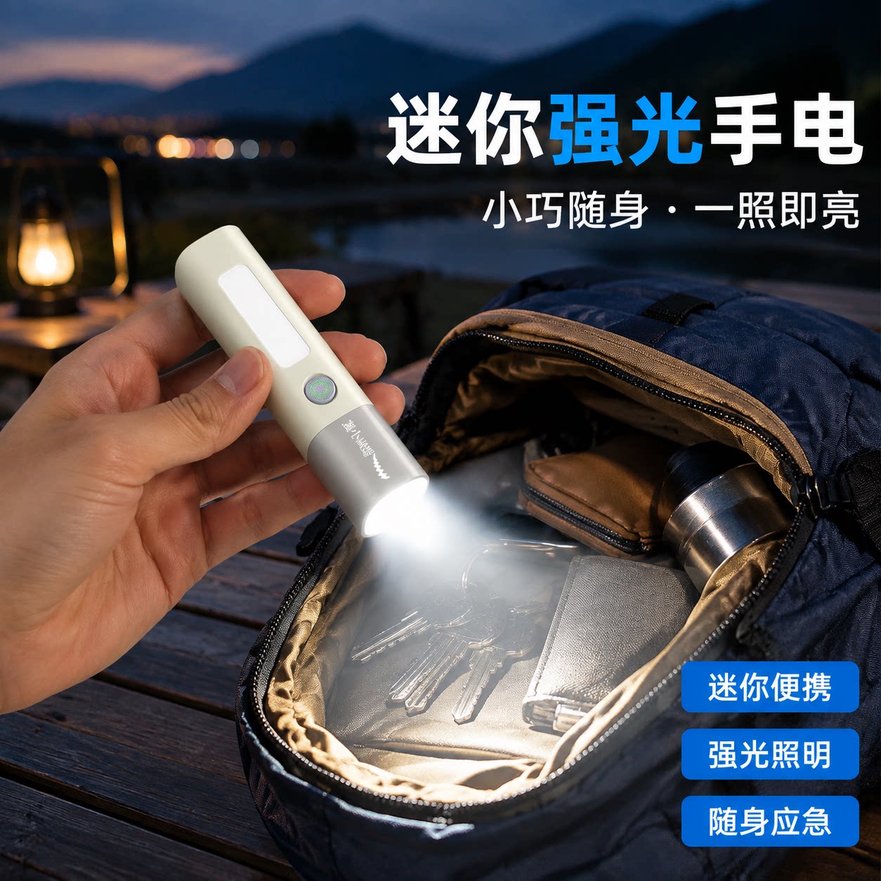 多功能强光超亮手电筒小型户外远射变焦露营学生桌灯侧灯泛光充电