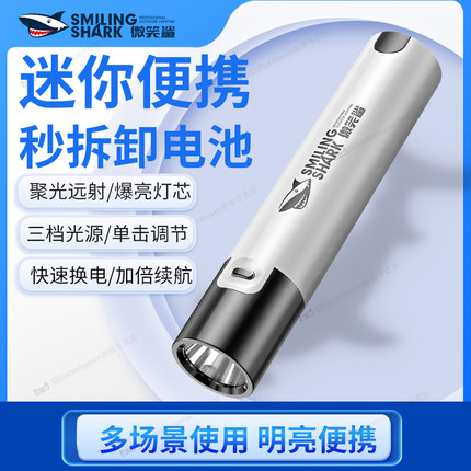 强光超亮小型迷你便携手电筒户外远射可拆卸电池充电长续航无电池