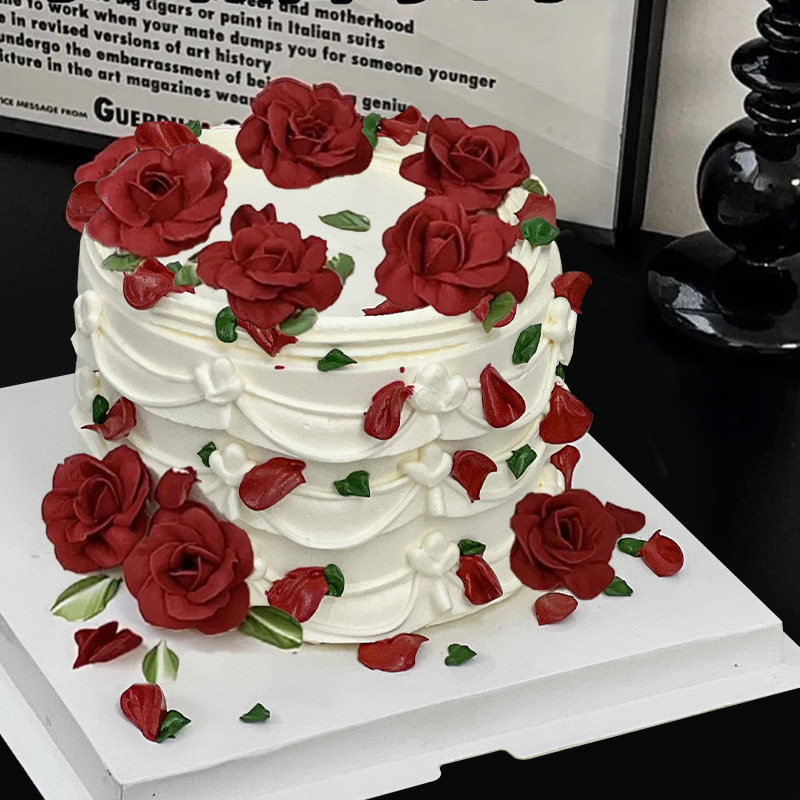 韩式裱花生日蛋糕妈妈闺蜜小清新油画风手绘蛋糕定制全国同城配送