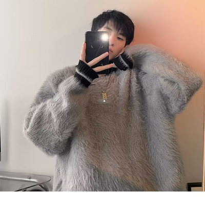 毛绒软糯情侣针织衫男秋冬慵懒松弛感宽松打底毛衣潮牌半高领线衣