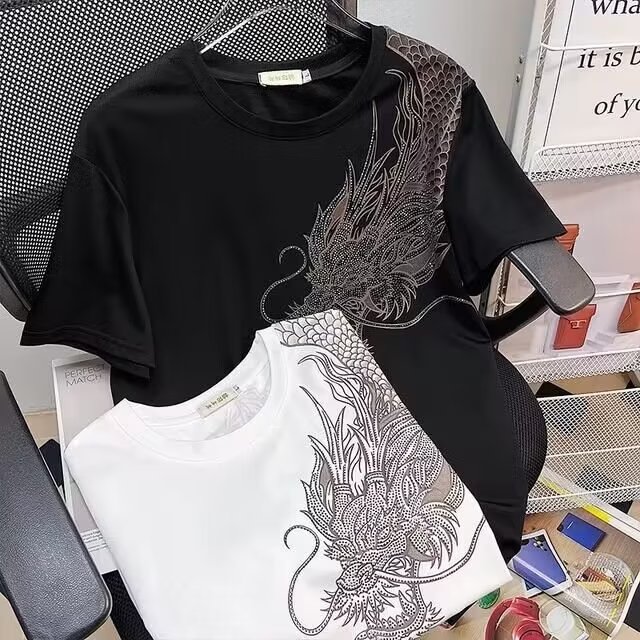 精神小伙过肩龙短袖t恤男半袖2023夏季新款T恤网红同款潮牌短袖男