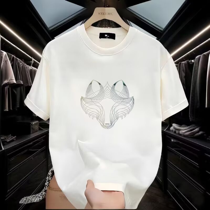 欧洲站2024夏季新款短袖男士T恤圆领潮男时尚印花青年个性打底衫