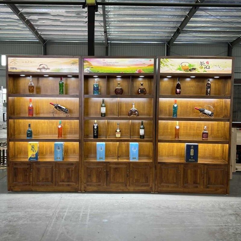 实木茶叶烟酒展示柜白酒红酒陈列柜超市便利店产品货架陶瓷玉器柜