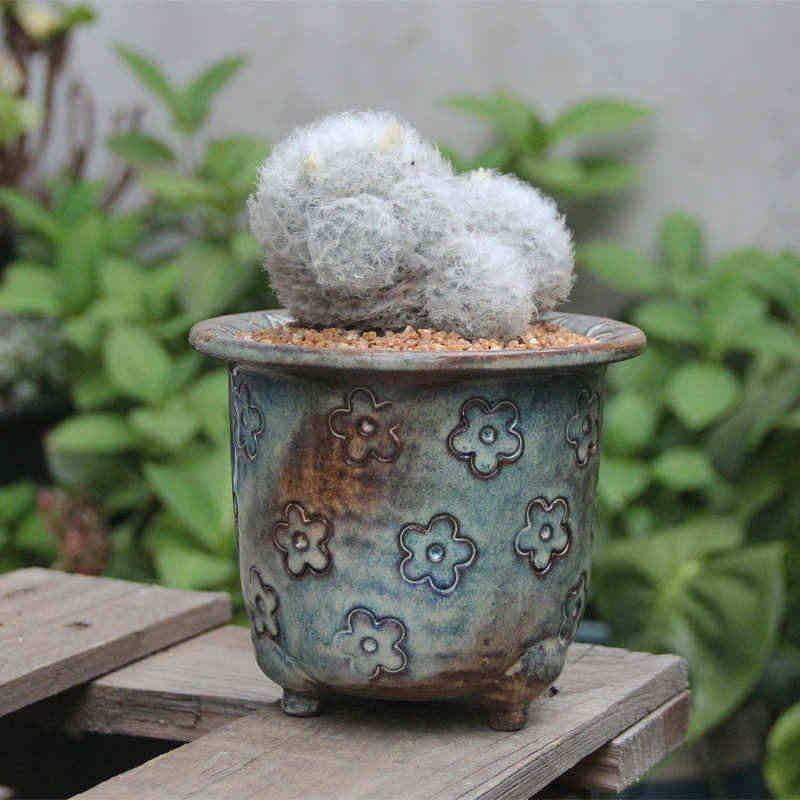&ldquo;印象派&rdquo;精品高端花器 古铜粗陶 半手工印刻古朴创意窑变花盆