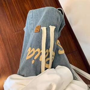 高街美式牛仔裤子少女春秋装2023新款初中高中学生宽松阔腿松紧腰