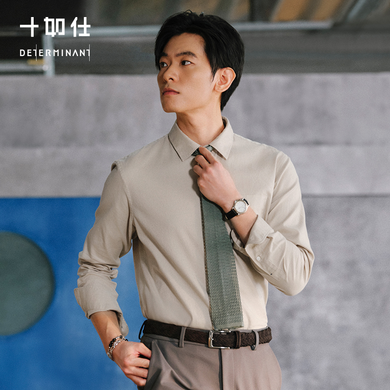 纯棉复古斜纹洗水休闲长袖衬衫