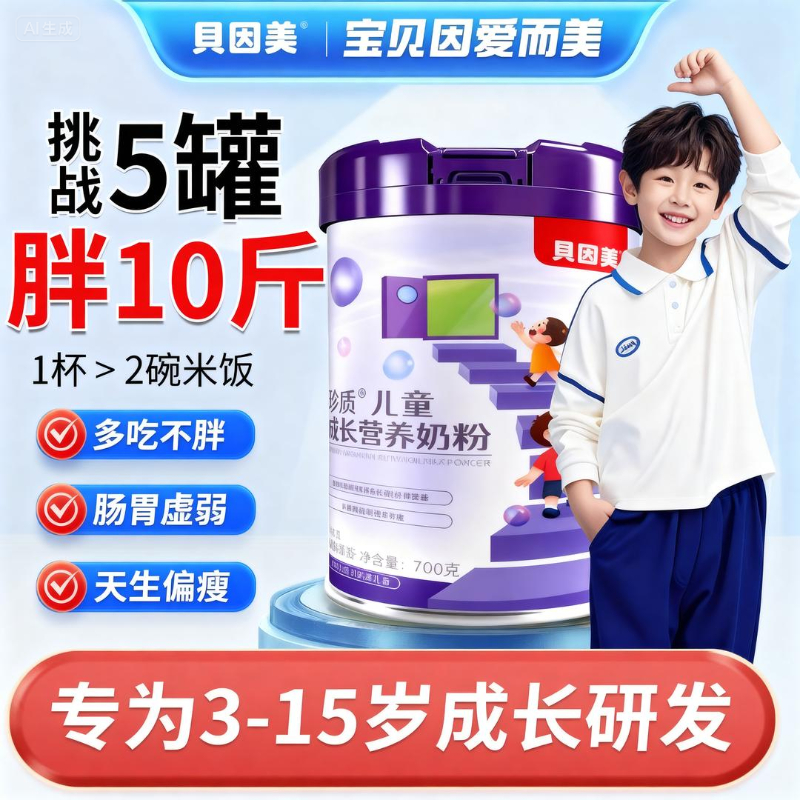 贝因美儿童成长奶粉抓住生长期