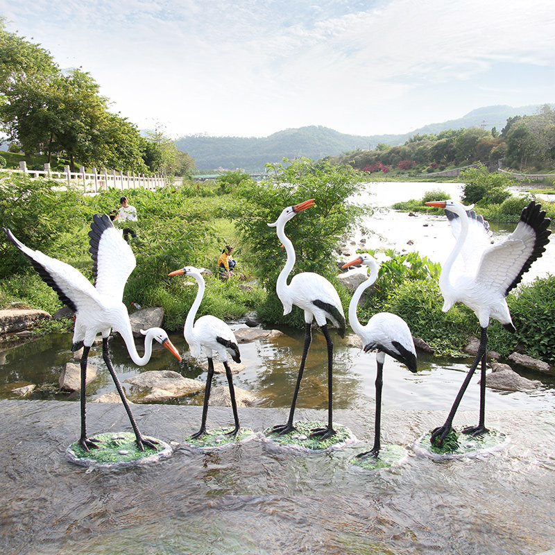 户外仿真白鹭玻璃钢雕塑园林景区水池假山造景仙鹤水鸟装饰品摆件