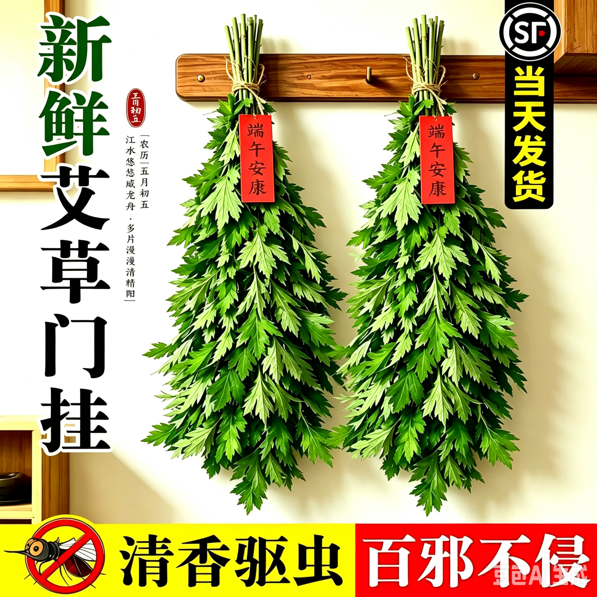 端午节新鲜艾叶草沐浴门挂泡澡花束diy材料包菖蒲挂饰香量大优惠