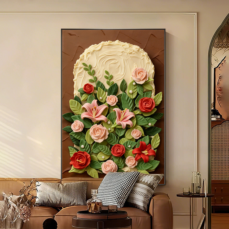 中古风玫瑰花客厅装饰画高级感沙